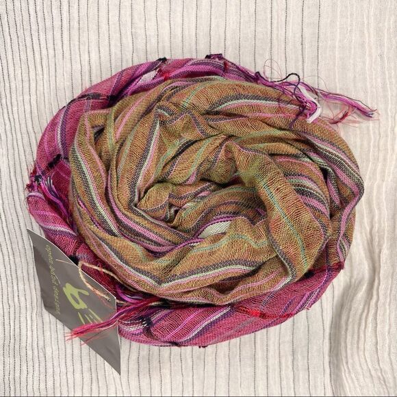 NWT Open Hand Designs Multicolor Lightweight Handloomed Scarf Wrap Fringe 27x78 - Picture 6 of 8